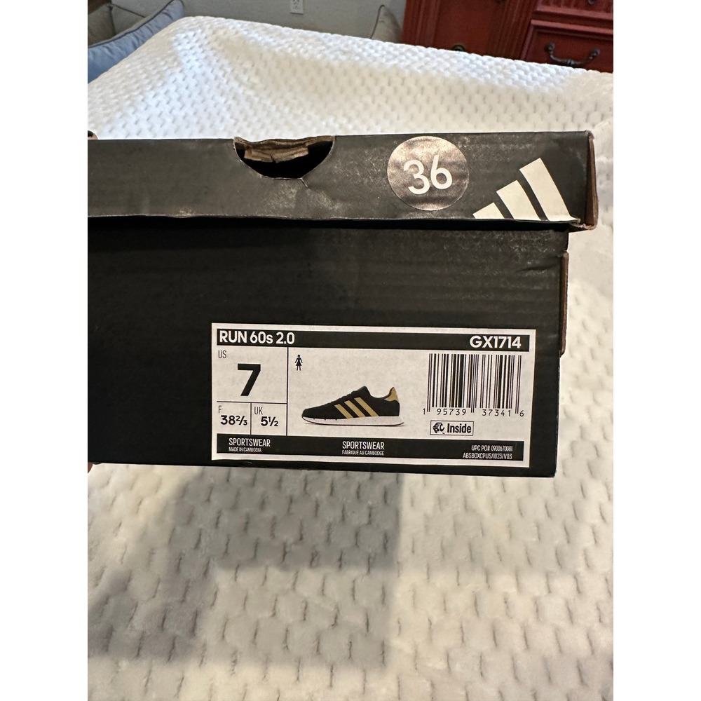 Adidas Run 60s 2.0 Womens Sneakers Black Gold GX1714 Running Shoes Size 7 - Picture 3 of 8